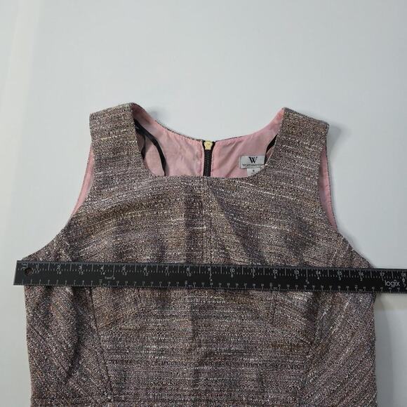 Worthington Dress Women's 8 Brown Pink Tweed Sheath Sleeveless Exposed Back Zip - Picture 6 of 16